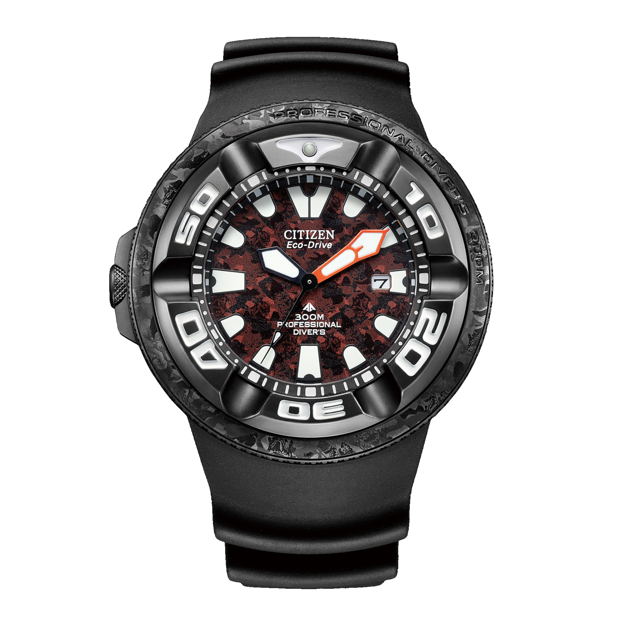 Citizen Godzilla-Promaster Professional Diver 300 BJ8059-03Z mit rotem Zifferblatt und schwarzem Gummiband