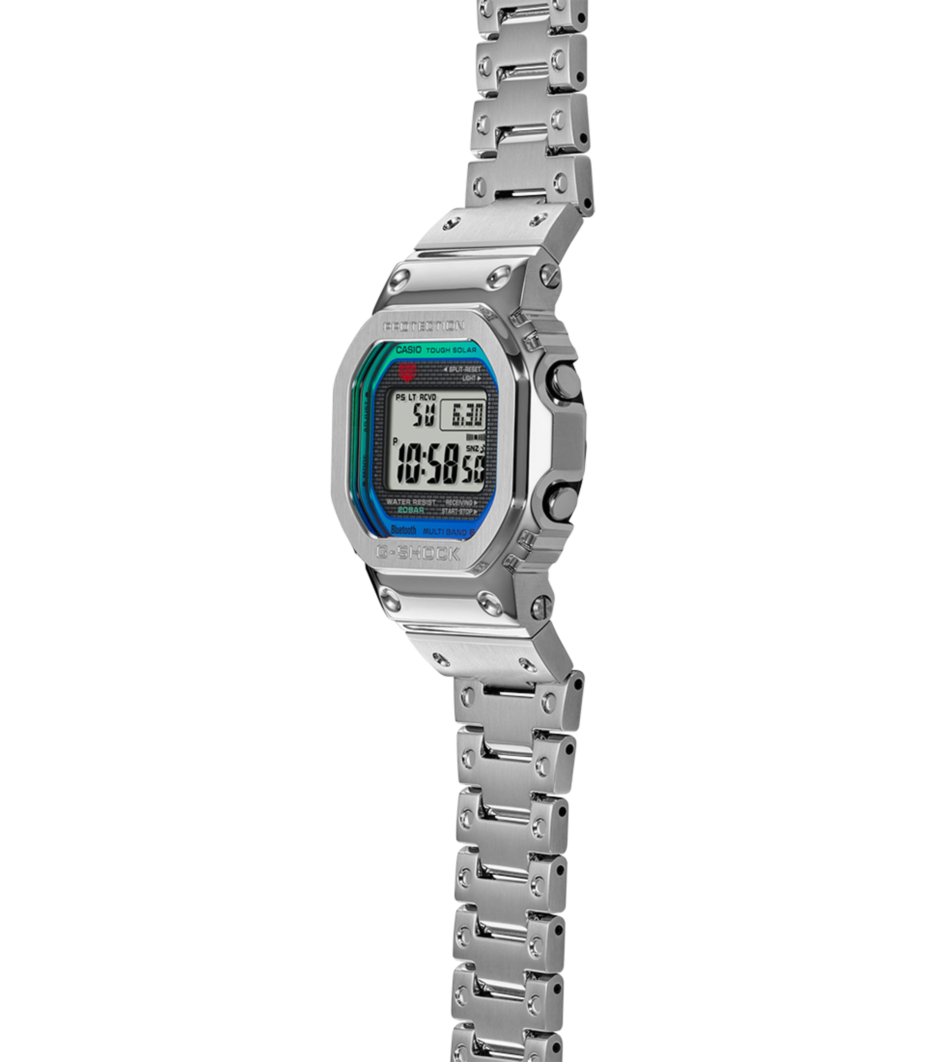G-Shock GMW-B5000PC-1ER mit Regenbogendesign und Edelstahlgehäuse Seitenansicht
