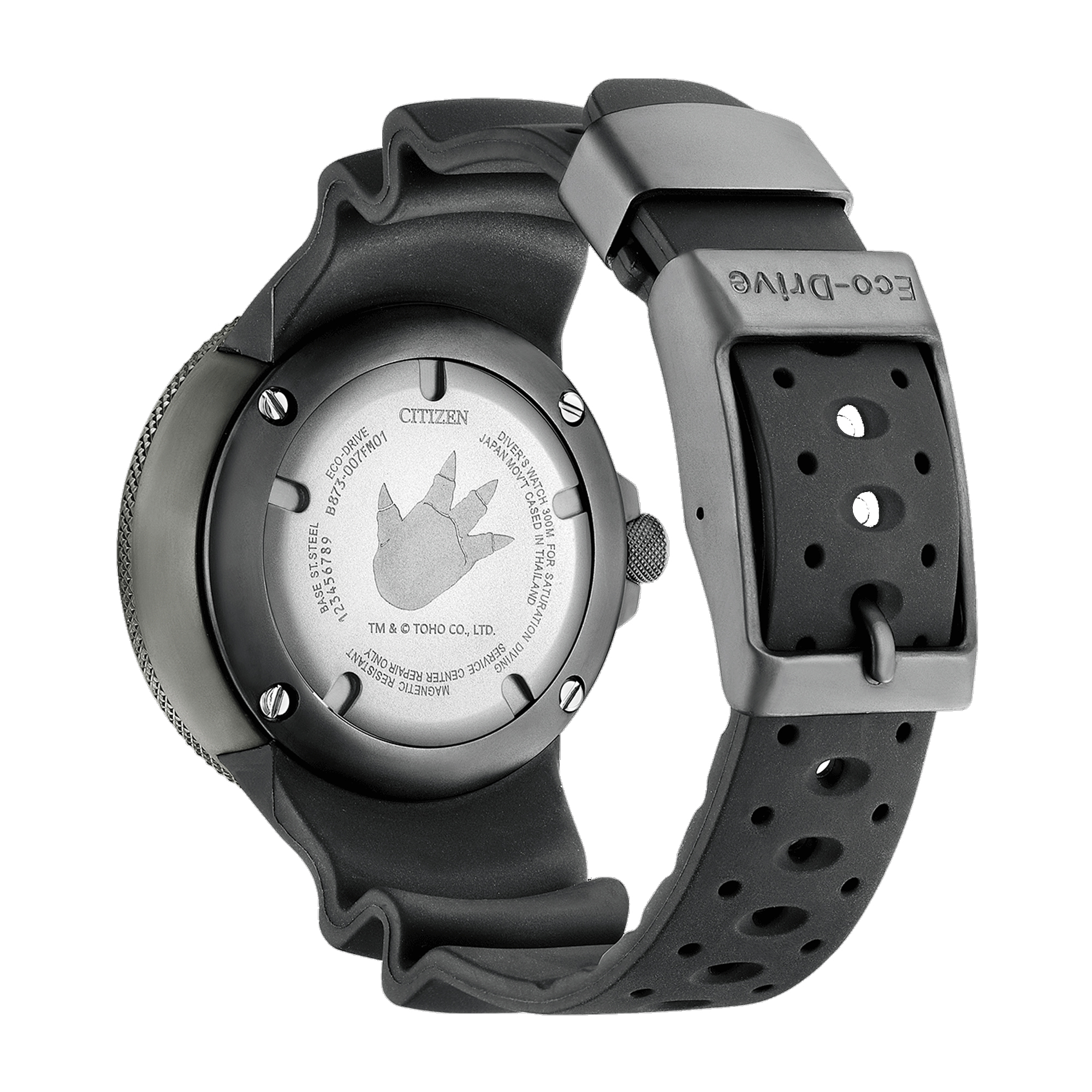 Citizen Godzilla-Promaster Professional Diver 300 mit schwarzem Kautschukband Rückseite