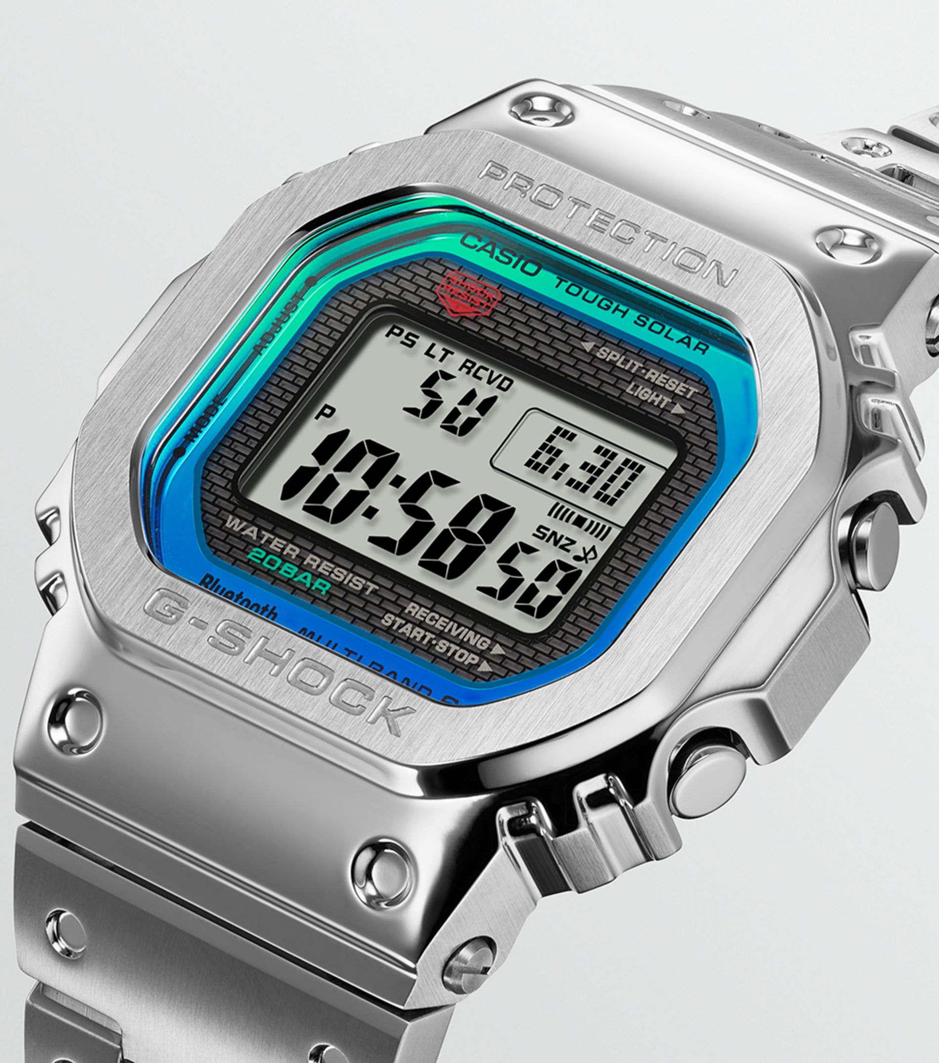 G-Shock GMW-B5000PC-1ER mit Regenbogendesign und Edelstahlgehäuse beautyshot