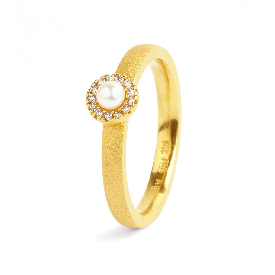 Ring mit Süßwasserperle I 24-Karat-goldplattiert